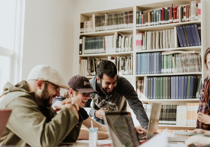Students studying together in a university library